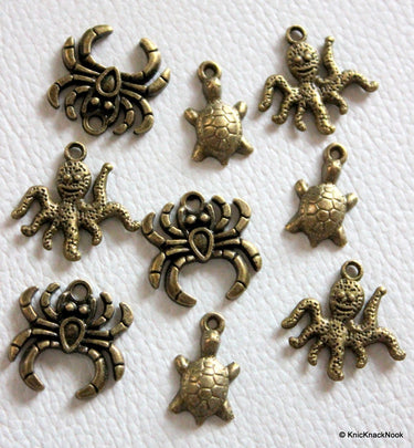 9 x Sea Animals Pendant Charms Collection Bronze Tone
